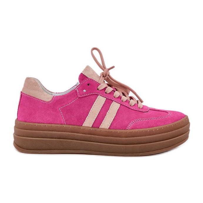 Zazoo N1068S4 adidași din piele de căprioară pentru femei pe platforma Fuchsia roz