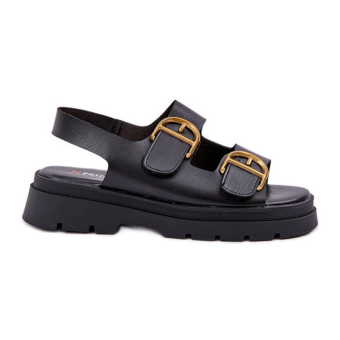 Sandale din piele eco cu cleme negre negru