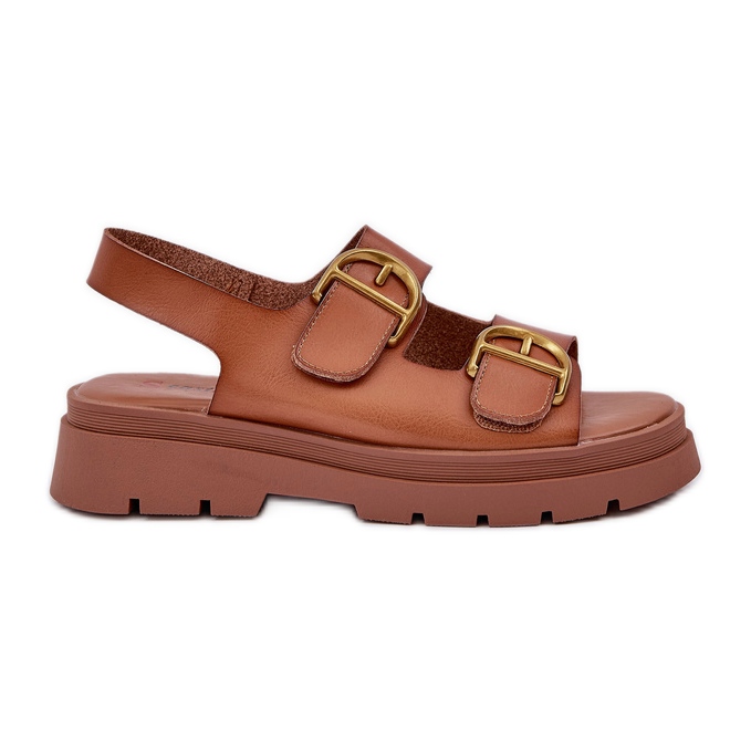 Sandale din piele eco cu catarame de cămilă maro Sandale din piele eco cu catarame de cămilă maro