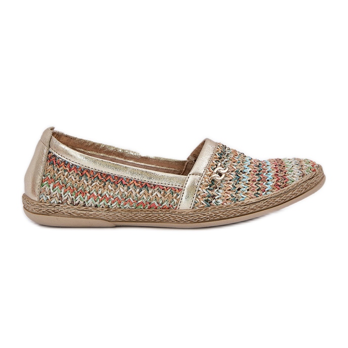 Espadrilles din piele elegantă cu o împletitură multikolă Zazoo 10178 de aur