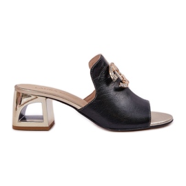 Tocuri elegante din piele Laura Messi 2875 Negru și Aur Tocuri elegante din piele Laura Messi 2875 Negru și Aur