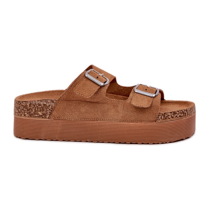 Papuci pentru femei pe o platformă masivă cu catarame de cămile bej Papuci pentru femei pe o platformă masivă cu catarame de cămile bej