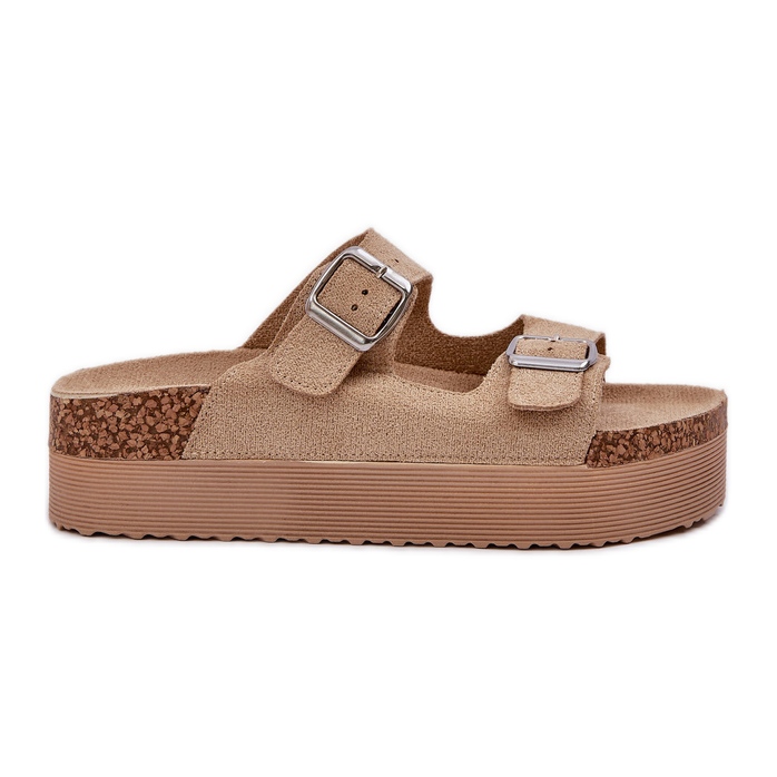 Papuci pentru femei pe o platformă masivă cu catarame bej Papuci pentru femei pe o platformă masivă cu catarame bej