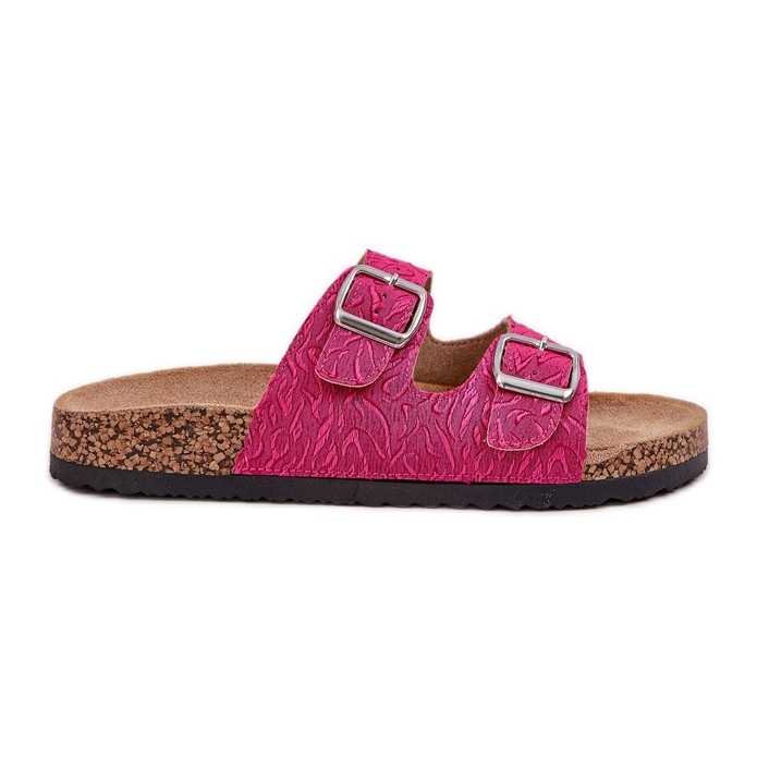 Material flip -flops pe o talpă de plută cu catarame. roz