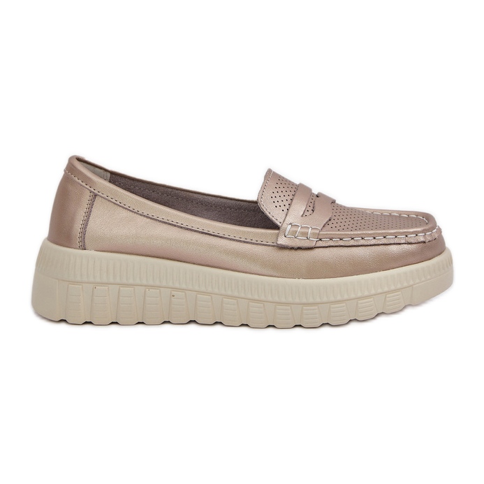 Plăcile din piele deschisă pentru femei pe platformă și pene de șampanie de aur