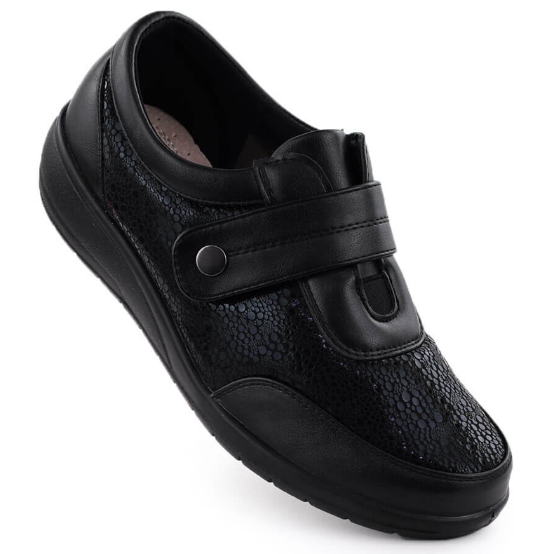Pantofi confortabili pentru femei cu Velcro Black Unisoft 9022 negru