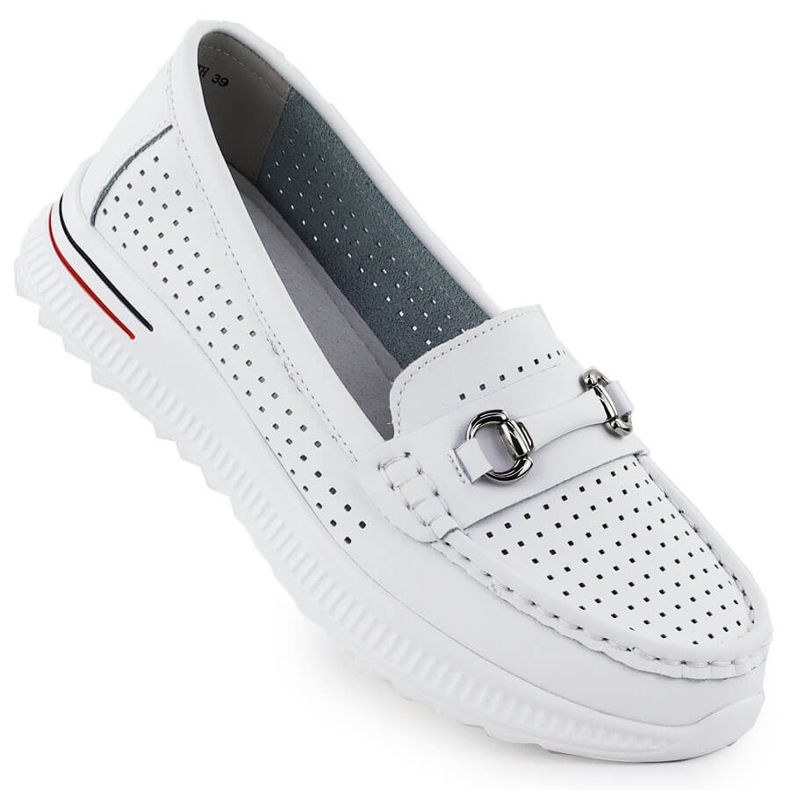 Pantofi din piele deschisă, White Vinceza 95331 Loafers alb