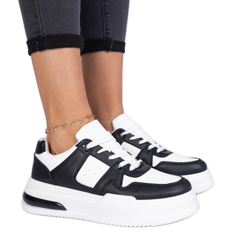 Tenisi de dama alb-negru cu talpa groasa