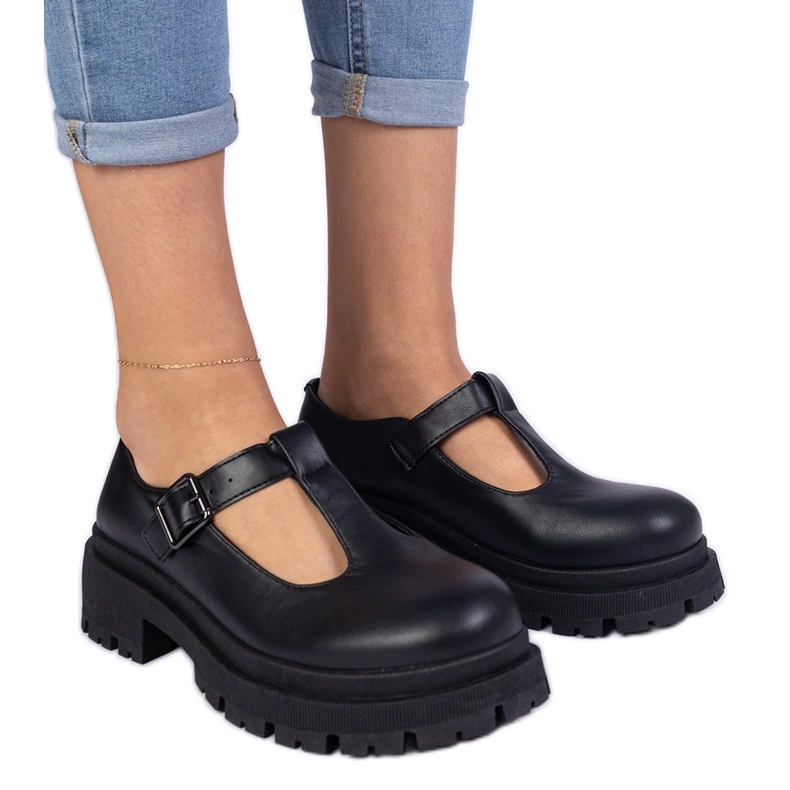 Pantofi negri pe platforma eco -lEather negru