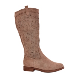 S.Barski Cizme cu un călcâi plat deschis S. Barski Hy51-860 Beige bej S.Barski Cizme cu un călcâi plat deschis S. Barski Hy51-860 Beige bej