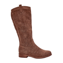 S.Barski Cizme cu un Openwork Flat Super S. Barski Hy51-860 Brown maro S.Barski Cizme cu un Openwork Flat Super S. Barski Hy51-860 Brown maro