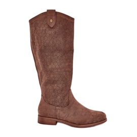 Cizme cu toc plat, cu un model deschis S.Barski Hy51-062 Brown maro Cizme cu toc plat, cu un model deschis S.Barski Hy51-062 Brown maro