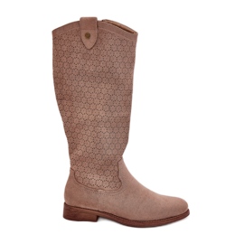 Cizme cu toc plat cu un model deschis S.BARSKI HY51-062 BEIGE bej Cizme cu toc plat cu un model deschis S.BARSKI HY51-062 BEIGE bej