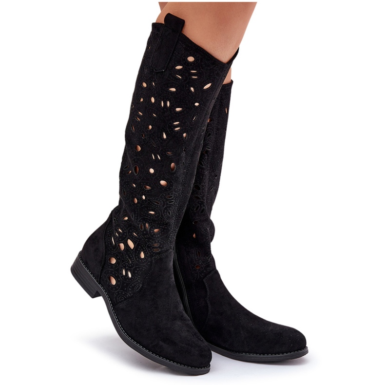 S.Barski Hy51-176 Cizme plate cu cizme deschise negru S.Barski Hy51-176 Cizme plate cu cizme deschise negru