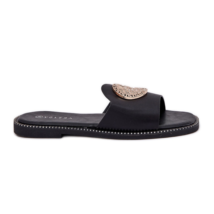 Flip -flops din piele eco cu decor negru Flip -flops din piele eco cu decor negru