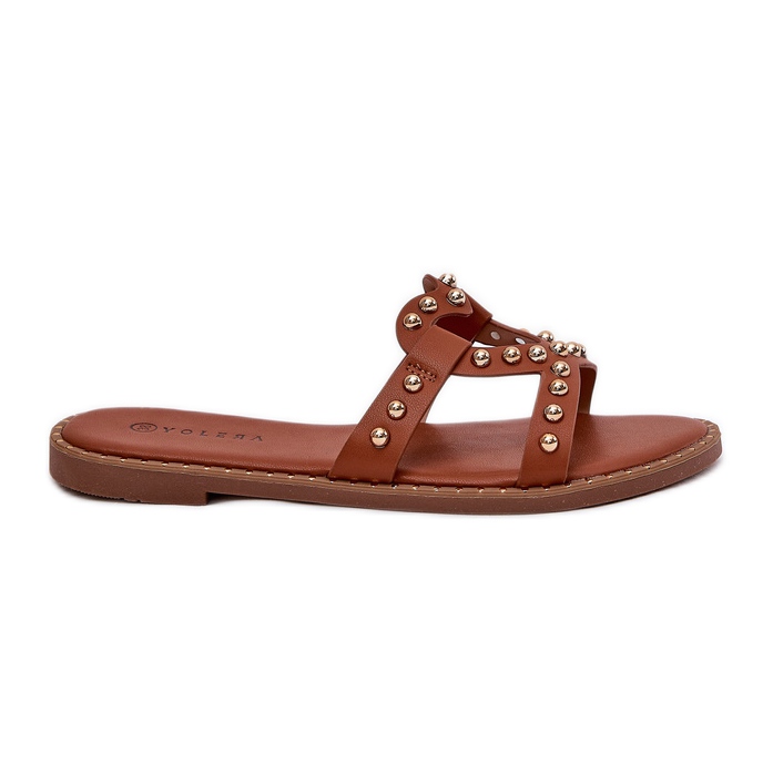 Flip -flop -uri pentru femei cu cămile plate decorate maro