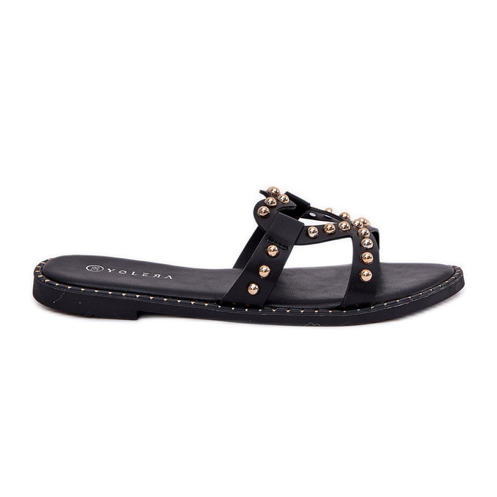 Flip -flop -uri negre pentru femei decorate plate negru