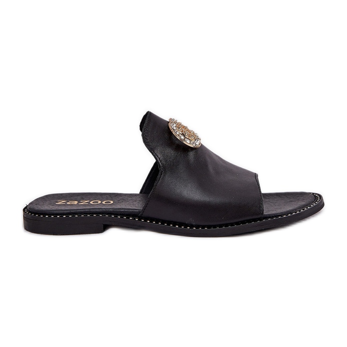 Flip -flops pentru femei elegante din piele cu decorare Zazoo 3008 Negru