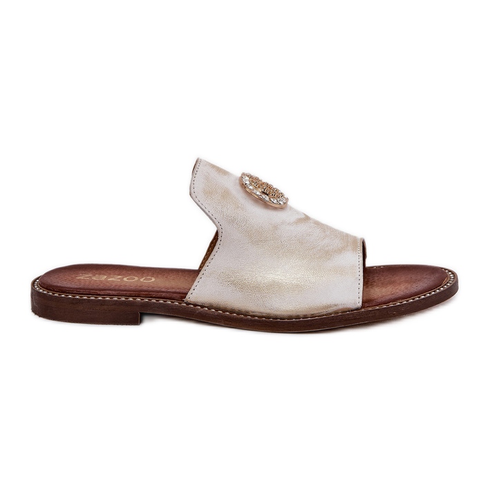 Zazoo Flip -flops pentru femei elegante din piele cu un zloty Zloty Zloty, șters de aur