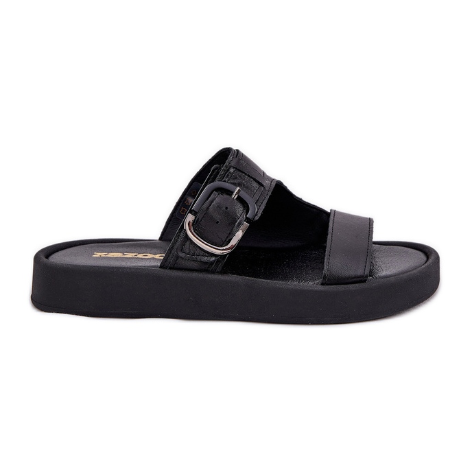 Flip -flops din piele feminină pe platforma neagră Zazoo 3024 negru