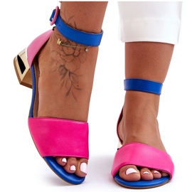 Sandale Piele Pe Tocuri Aurii Laura Messi 2143 Roz-Albastru Sandale Piele Pe Tocuri Aurii Laura Messi 2143 Roz-Albastru