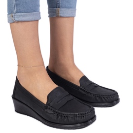 Mocasini cu pană de damă de culoare neagră negru Mocasini cu pană de damă de culoare neagră negru