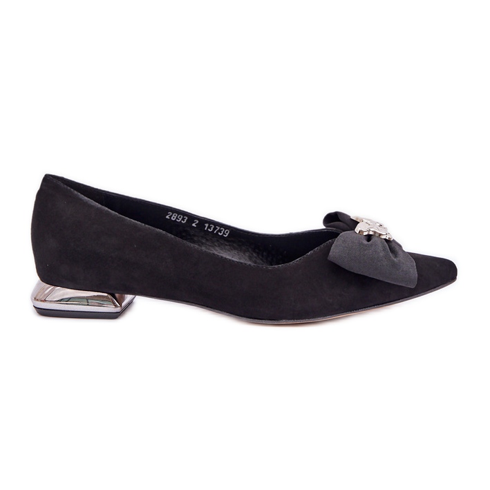 Balerinele feminine elegante din piele de căprioară cu Laura Messi 2893 Black Bow negru