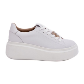 Pantofi sport din piele pentru femei pe platformă cu Vinceza 39922 White alb