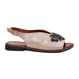 Jezzi Sandale strălucitoare pentru femei cu decor auriu roz plat