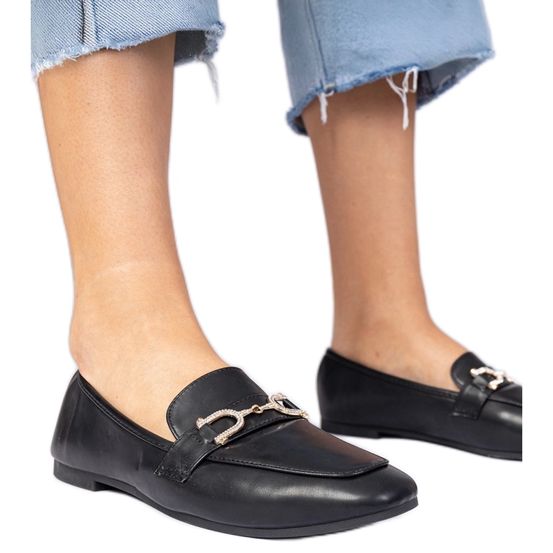 Mocasini eleganti negri cu zirconi negru