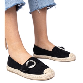 Espadrilles negre decorate cu zirconi negru