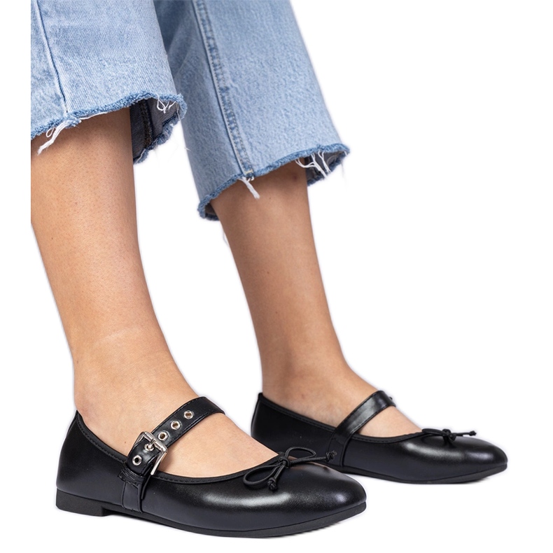 Balerinele pentru femei negre cu arc negru