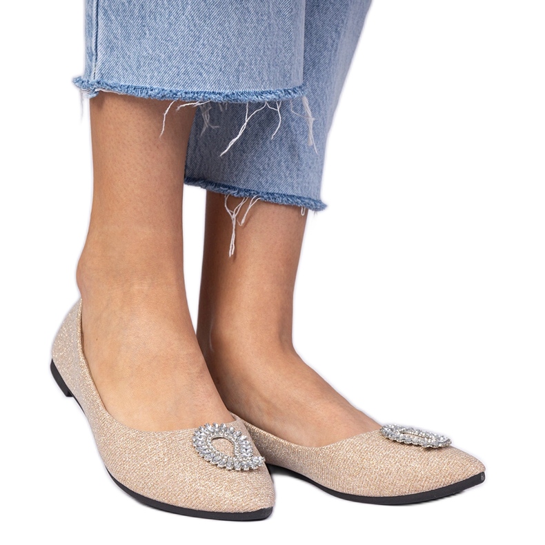 Ballerine cu sclipici de șampanie feminină cu zirconii de aur