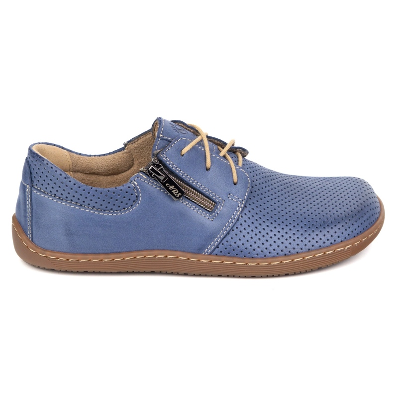 Olivier Încălțăminte din piele minimalistă pentru femei desculți 1244 albastru bleumarin perforat
