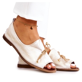 Ballerine din piele pentru femei Zazoo 2660/004 Alb și aur