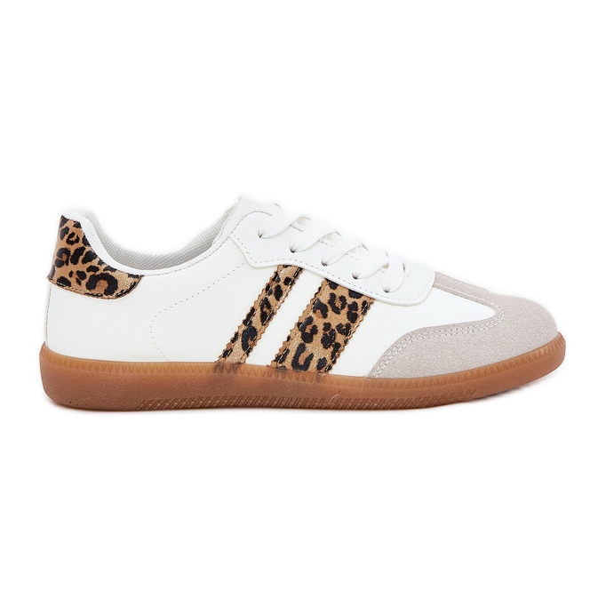 Adidași scăzute pentru femei cu imprimeu leopard alb din piele eco Adidași scăzute pentru femei cu imprimeu leopard alb din piele eco