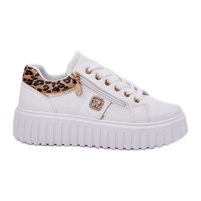 Pantofi sport pentru femei pe platformă cu imprimeu leopard din piele eco alb Pantofi sport pentru femei pe platformă cu imprimeu leopard din piele eco alb