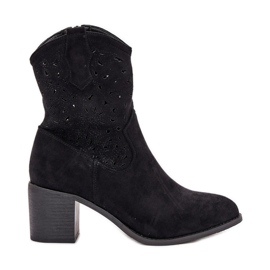 Openwork Boots Women High Heels S.Barski Hy51-125 Negru