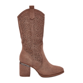 S.Barski Openwork Boots Half-vițel Cowboy S. Barski Hy51-238 Brown maro S.Barski Openwork Boots Half-vițel Cowboy S. Barski Hy51-238 Brown maro