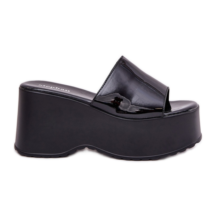 Papuci pentru femei pictate pe platformă și pene negre negru