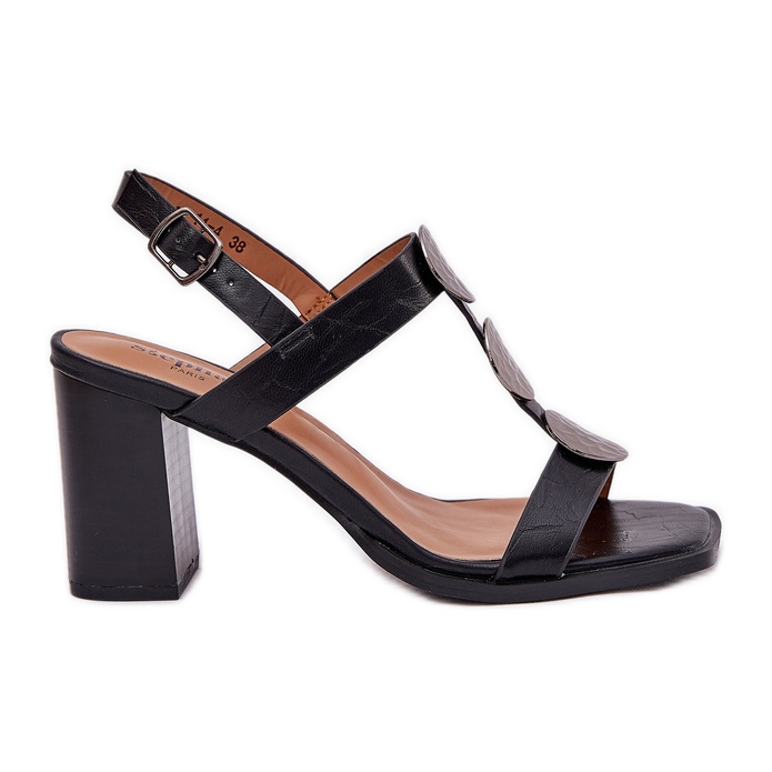 Sandale pentru femei pe postare cu o bandă decorativă neagră negru