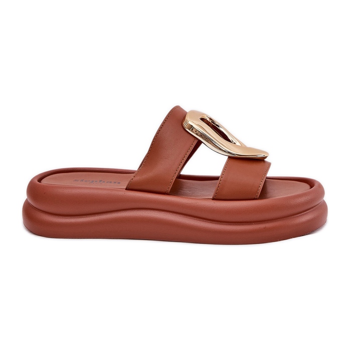 Flip -flops pentru femei pe platformă cu cămilă cu detaliu de aur maro