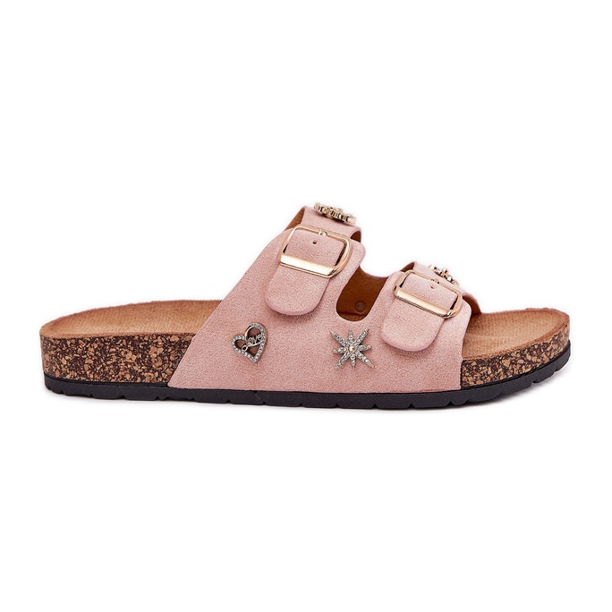 Flip -flops pentru femei pe o talpă din plută cu cleme și pini de roz deschis