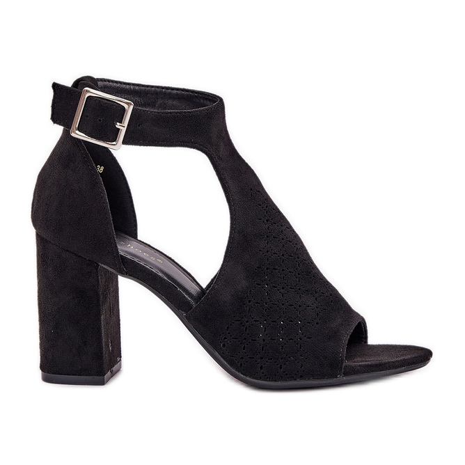 Sandale cu un model deschis pe postul de piele de căprioară Eco Black negru