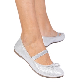 Ballerine pentru femei din argint cu arc pe o bandă elastică