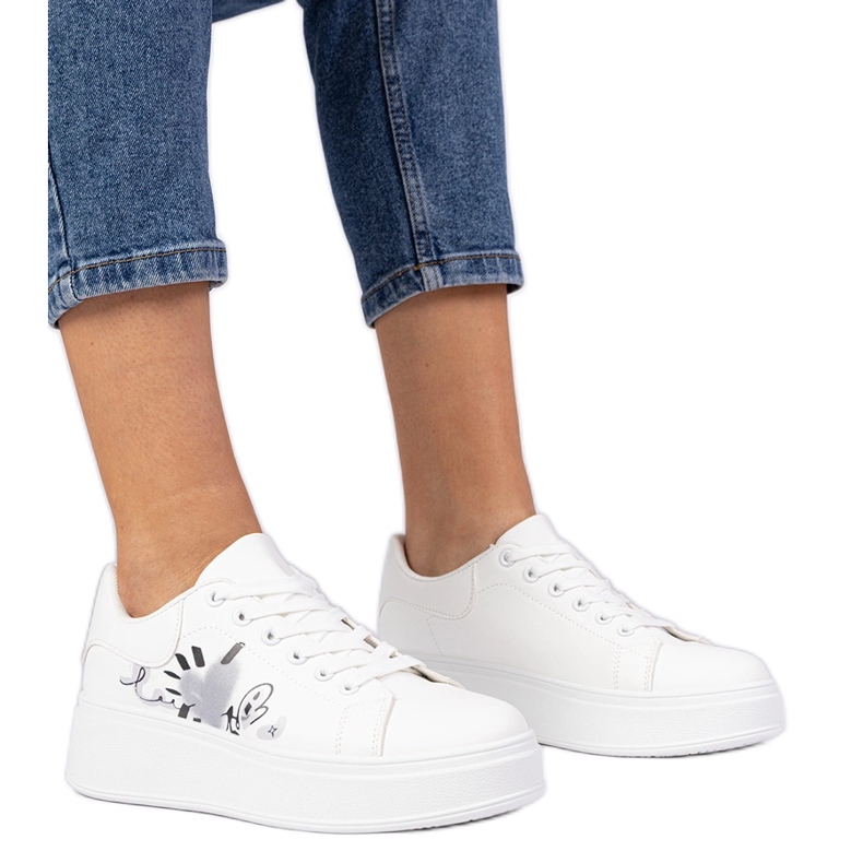 Adidași albi adidași sport pentru femei cu tipărire