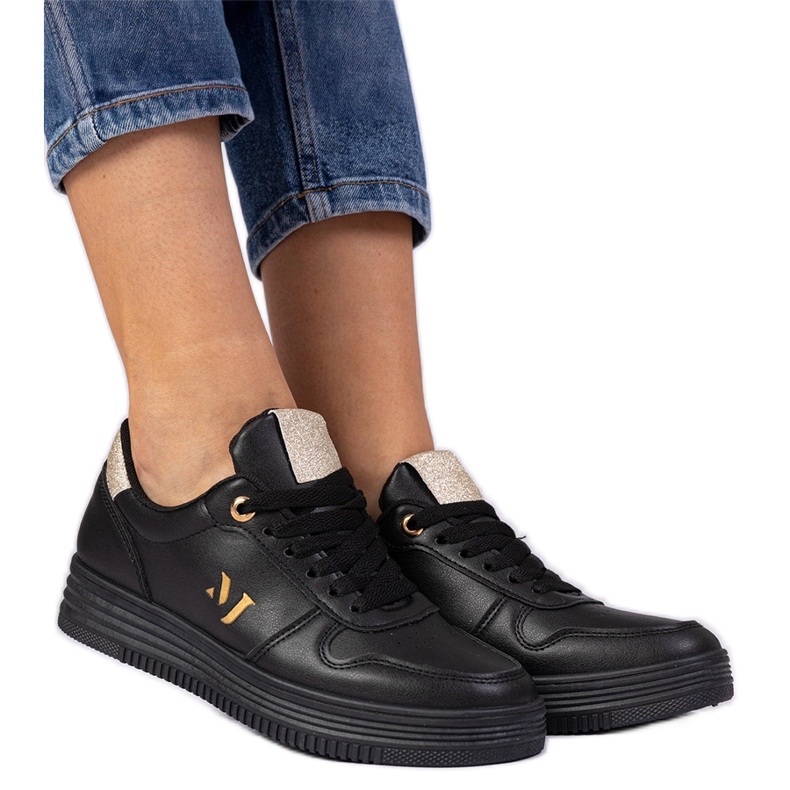 Adidași pentru femei negre cu sclipici aurii negru