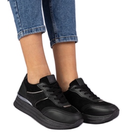 Adidașii pentru femei negre pe platformă cu zirconi negru Adidașii pentru femei negre pe platformă cu zirconi negru