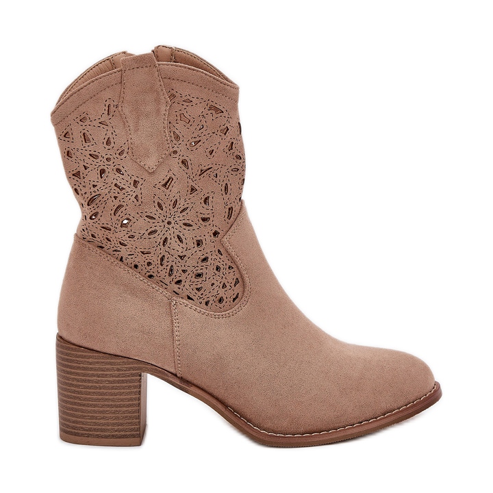 Openwork Boots Women High Heels S.Barski Hy51-125 Beige bej