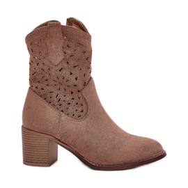 Openwork Boots Women High Heels S.Barski Hy51-125 Brown maro Openwork Boots Women High Heels S.Barski Hy51-125 Brown maro